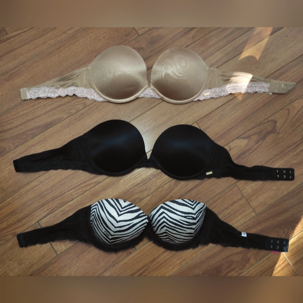 Victoria's Secret PINK Push Up Strapless Bra (Beige, Black and Zebra)